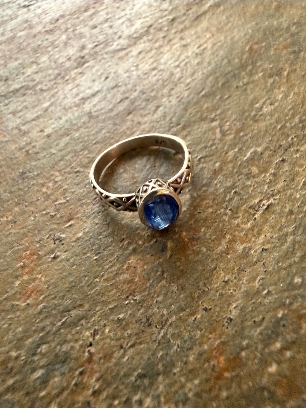 Sterling Silver Filigree Ring with Blue Gemstone - NEW!